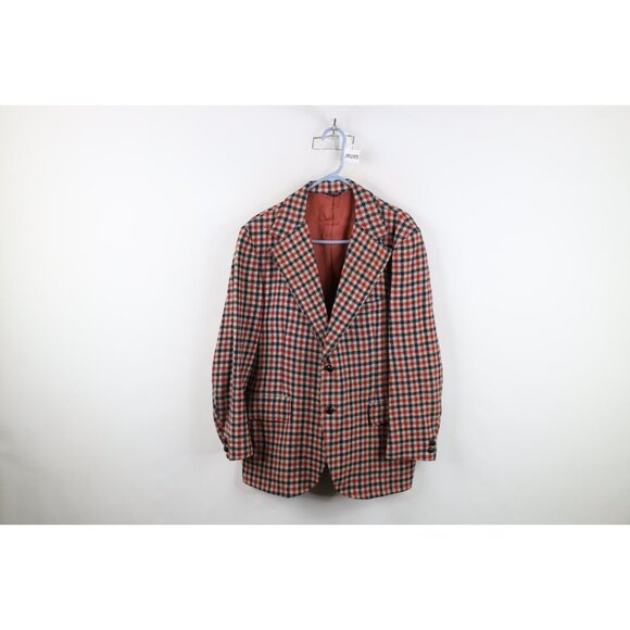 Vintage 60s 70s Rockabilly Mens 42R Wool Tweed Suit Coat Blazer Jacket Plaid USA - Picture 1 of 16